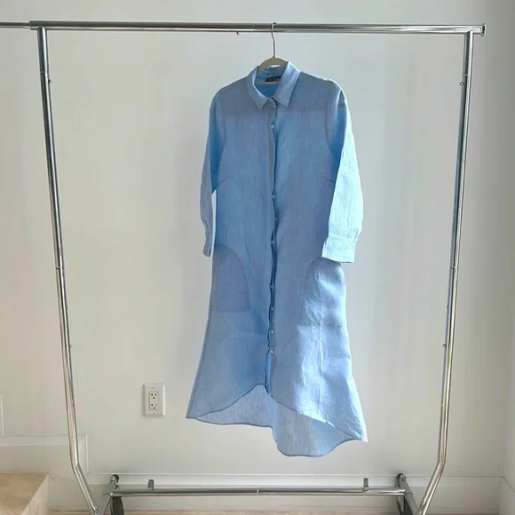 princess polly baby blue dress 7221 Lucky Linen Dress Sea-P